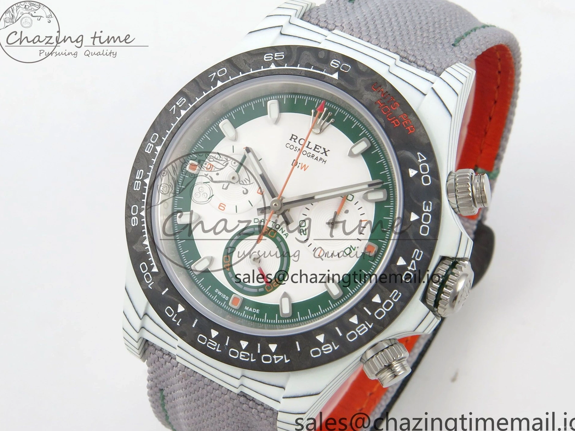 MiroTime 0312 TimelessDesign Daytona DIW Carbon Case and Bezel DIWF Edition White Green Dial on Grey Nylon Strap A 51